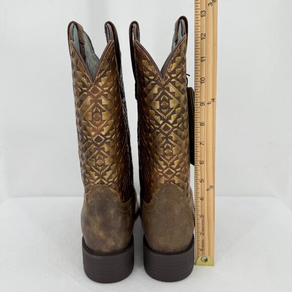 Ariat Women's Round Up Wide Square Toe Leather Brown Western Boots Size 10B NWOB - Picture 10 of 16